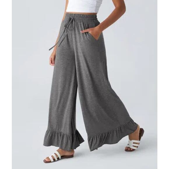 Halara‎ High Waisted Drawstring Pocket Ruffle Wide Leg Casual Pants Size X-Small - Picture 1 of 3